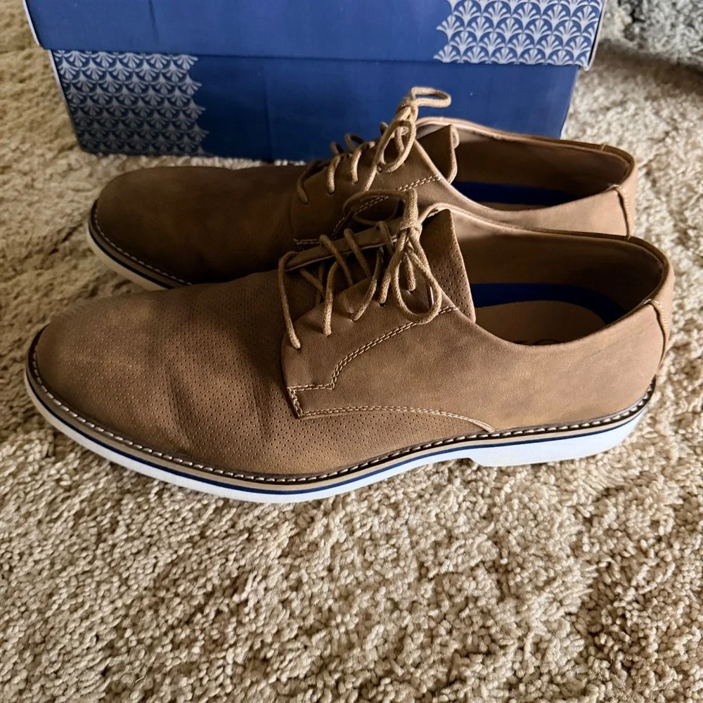 Amali Mens Payson Oxford Shoes Size 12 Tan Perforated Lace Up Dress Sneakers